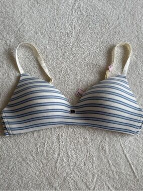 Victoria's Secret Blue and Cream Striped Wireless Bra